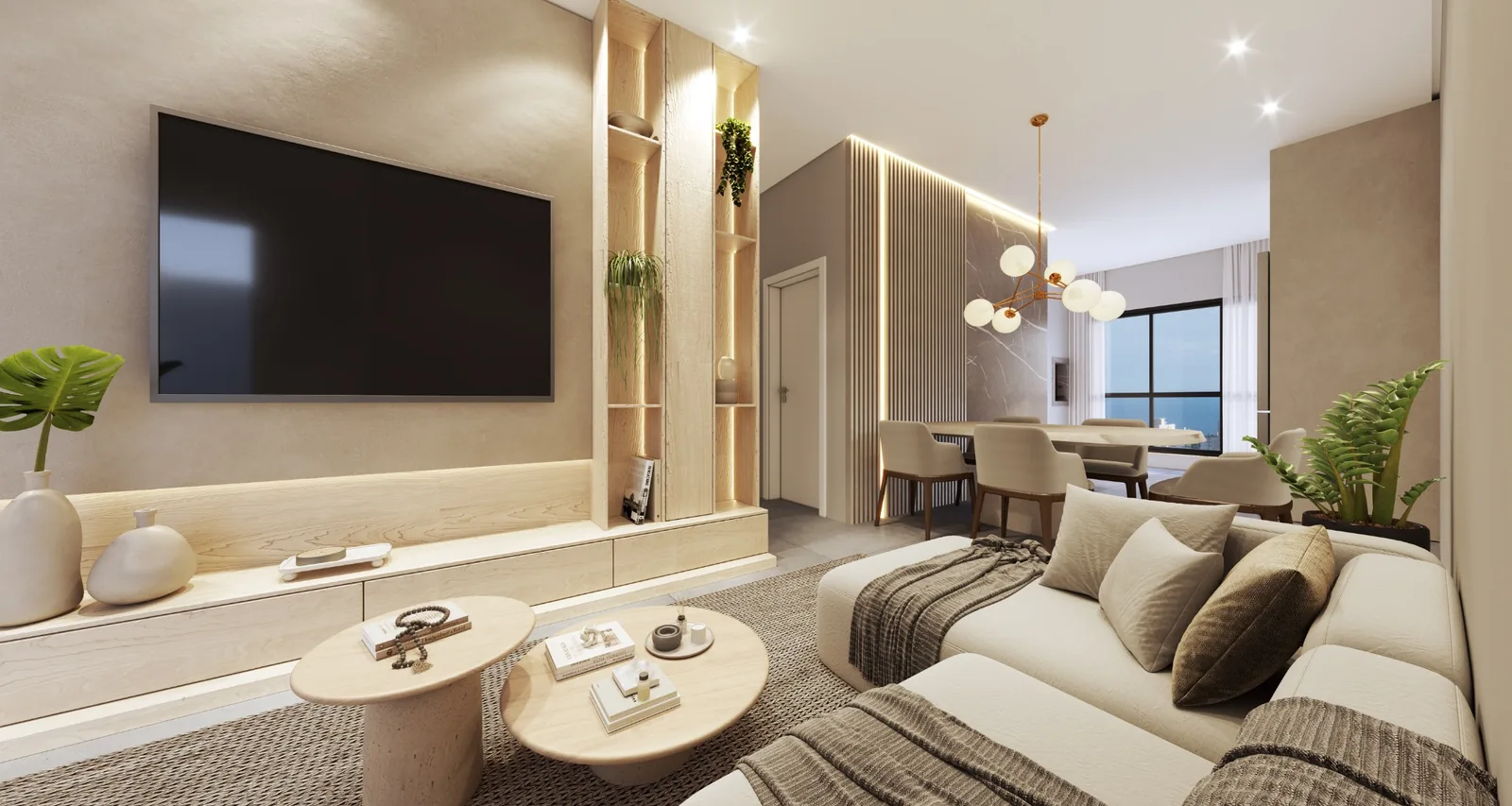Living integrado de apartamento de 1 suíte
